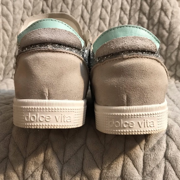 Zaga Silver Glitter Suede Leather Distressed Dolce Vite Sneakers - Picture 8 of 9